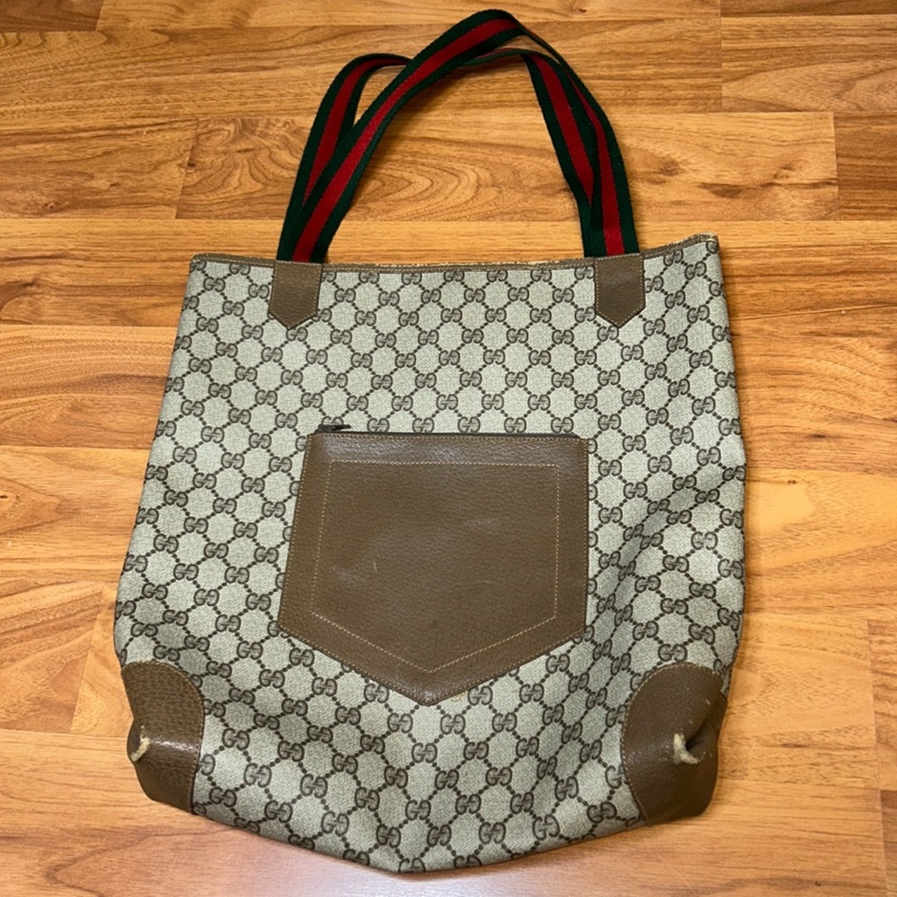 Authentic Vintage Gucci PVC Large Tote Bag with Web Handles
